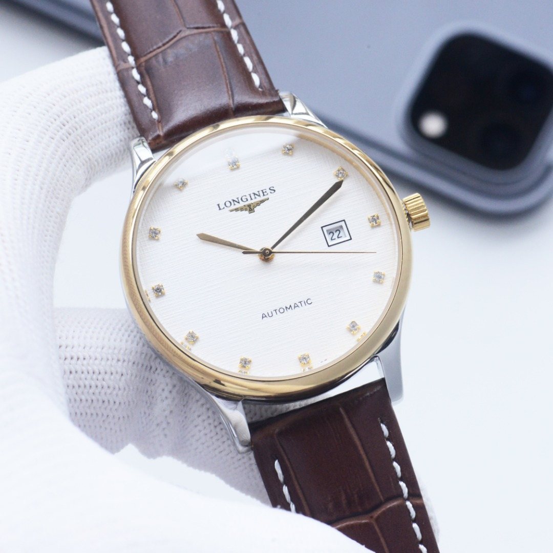 Longines Gold Brown Leather Strap Watch