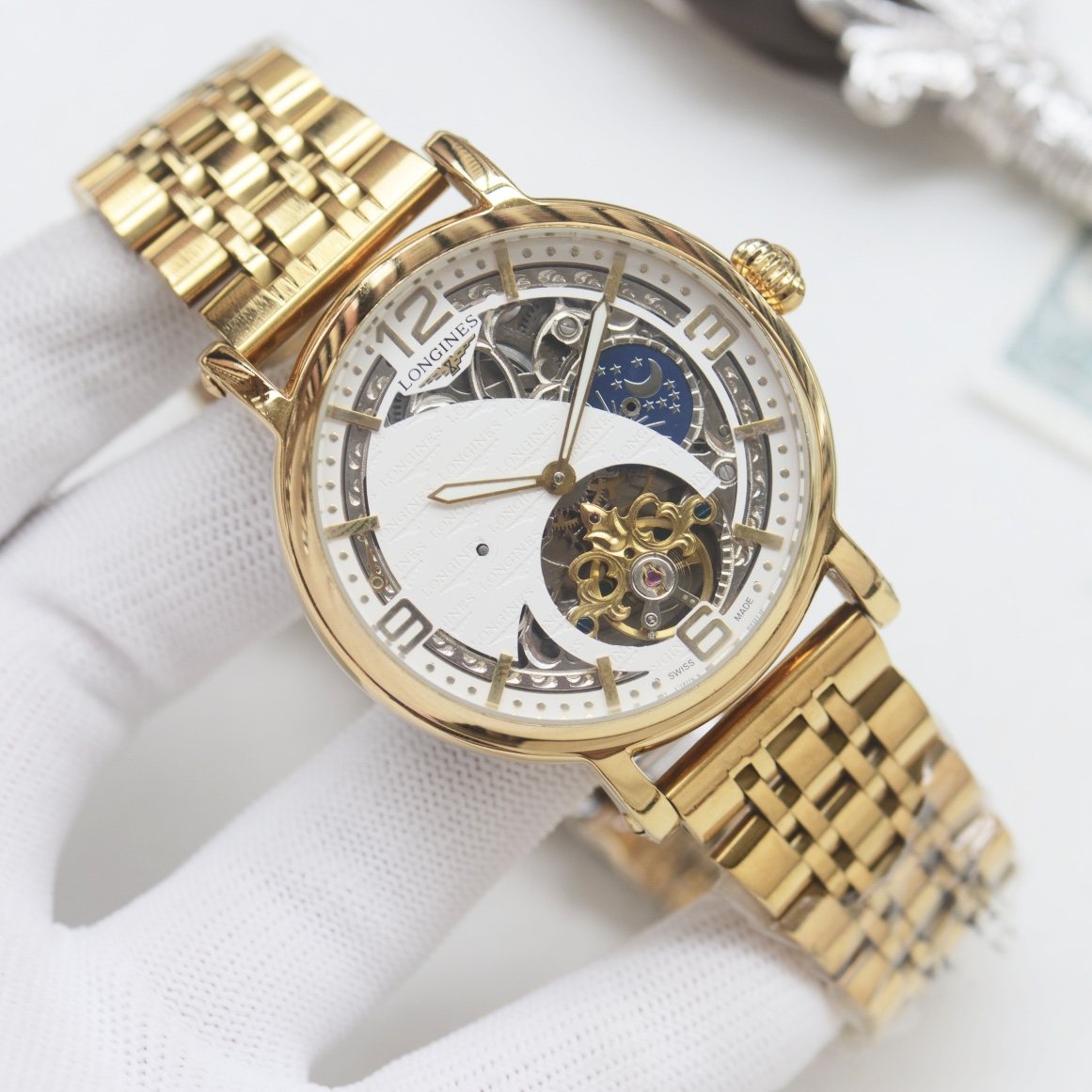 Longines Gold White Bracelet Watch