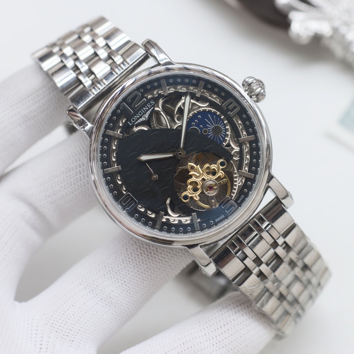 Longines Silver Black Bracelet Watch