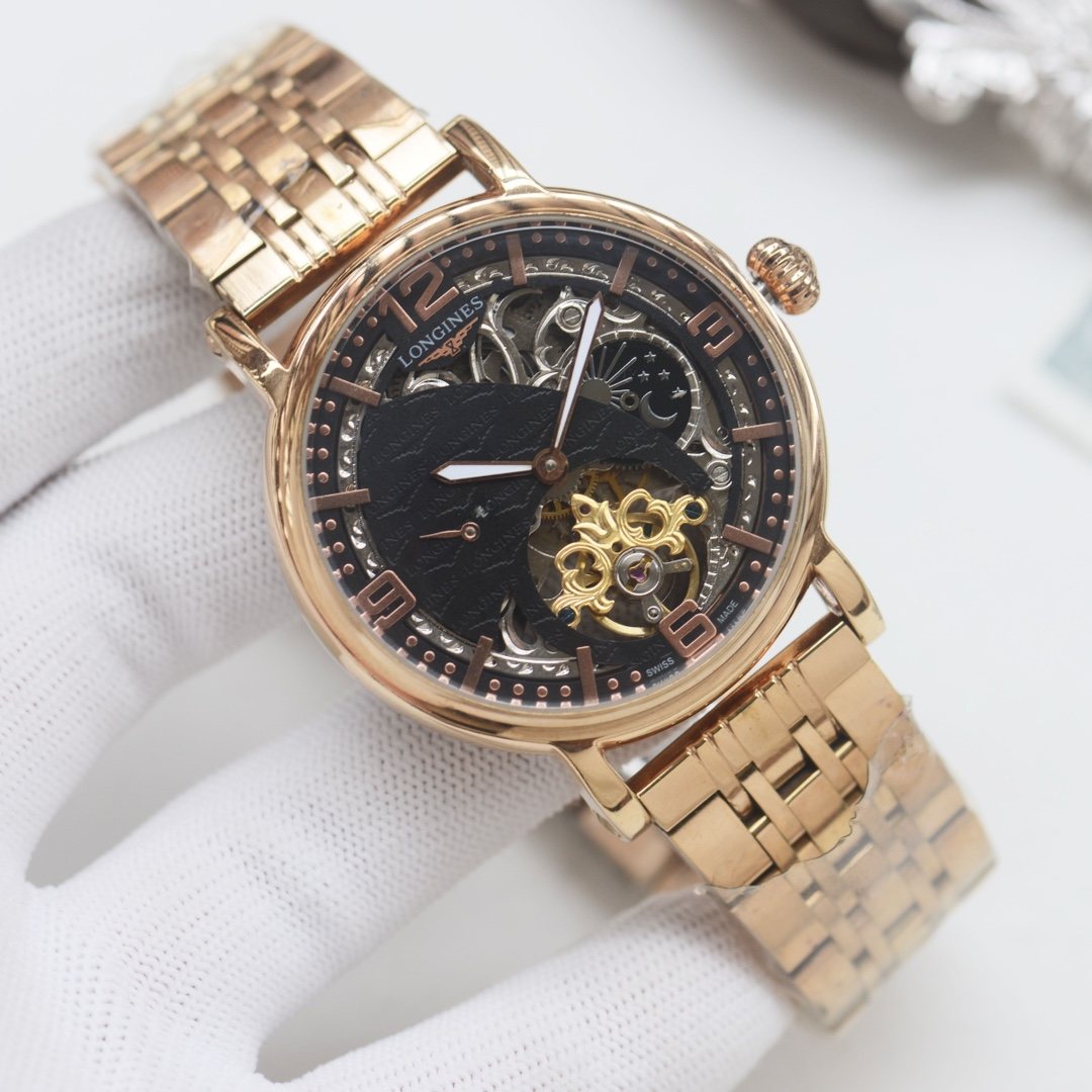 Longines Rose Gold Black Bracelet Watch