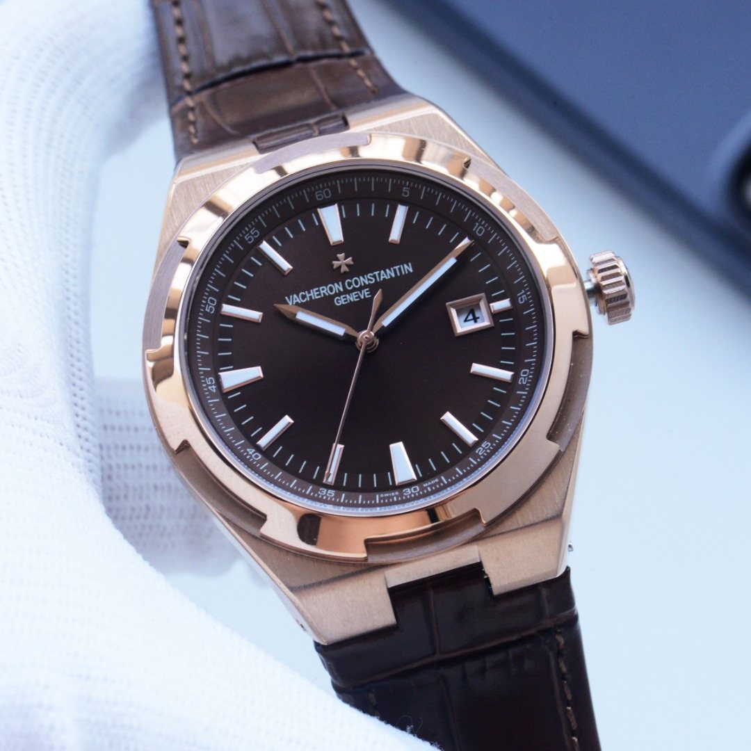 VACHERON CONSTANTIN Rose Gold Brown Dial Leather Strap Watch