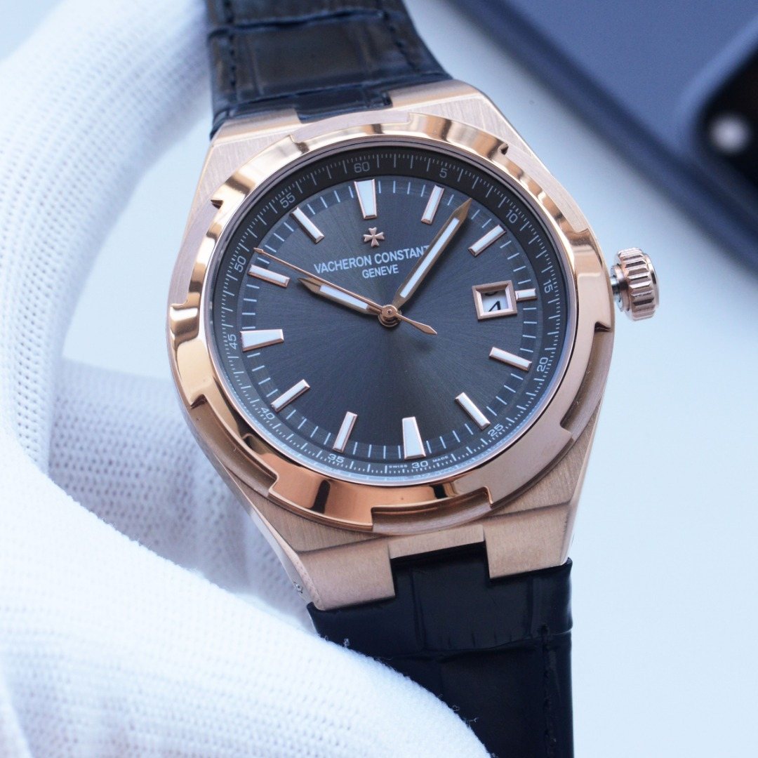 VACHERON CONSTANTIN Black Rose Gold Leather Strap Watch
