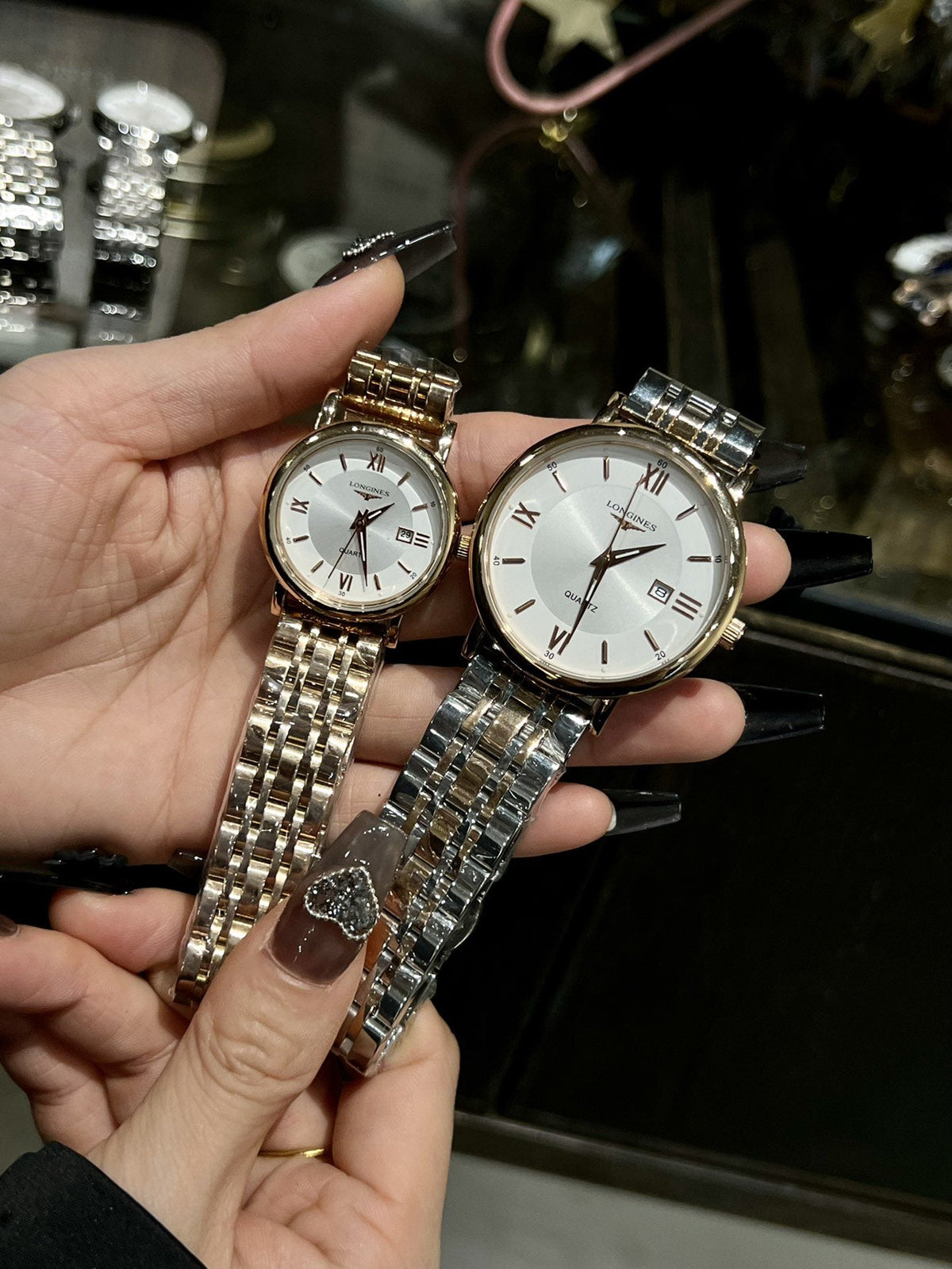 Longines White Dial Two-Tone Bracelet Couple Watch Set
