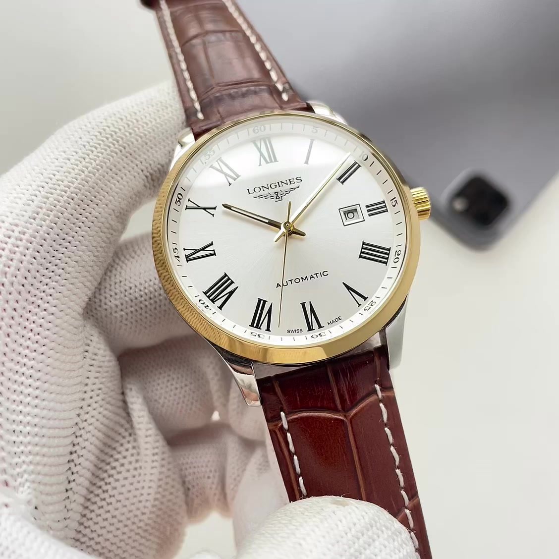 Longines White Dial Leather Watch