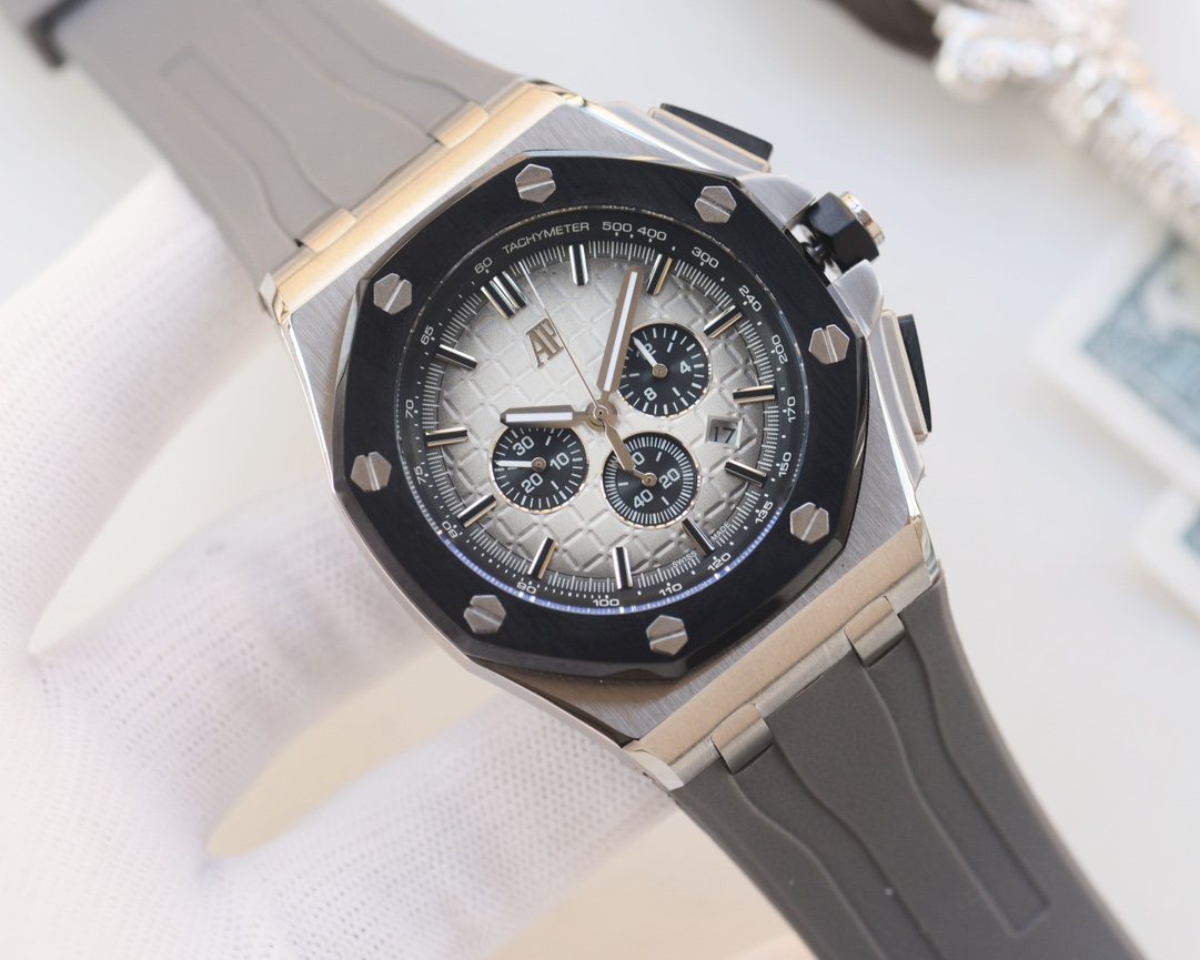 Audemars Piguet Silver White Dial Strap Watch