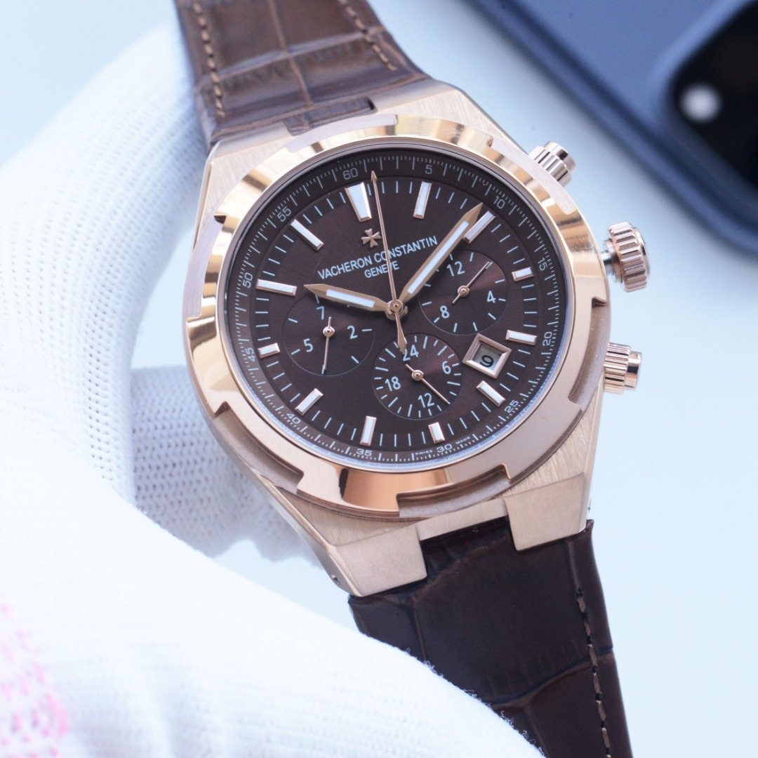 Vacheron Constantin Rose Gold Brown Black Dial Strap Watch