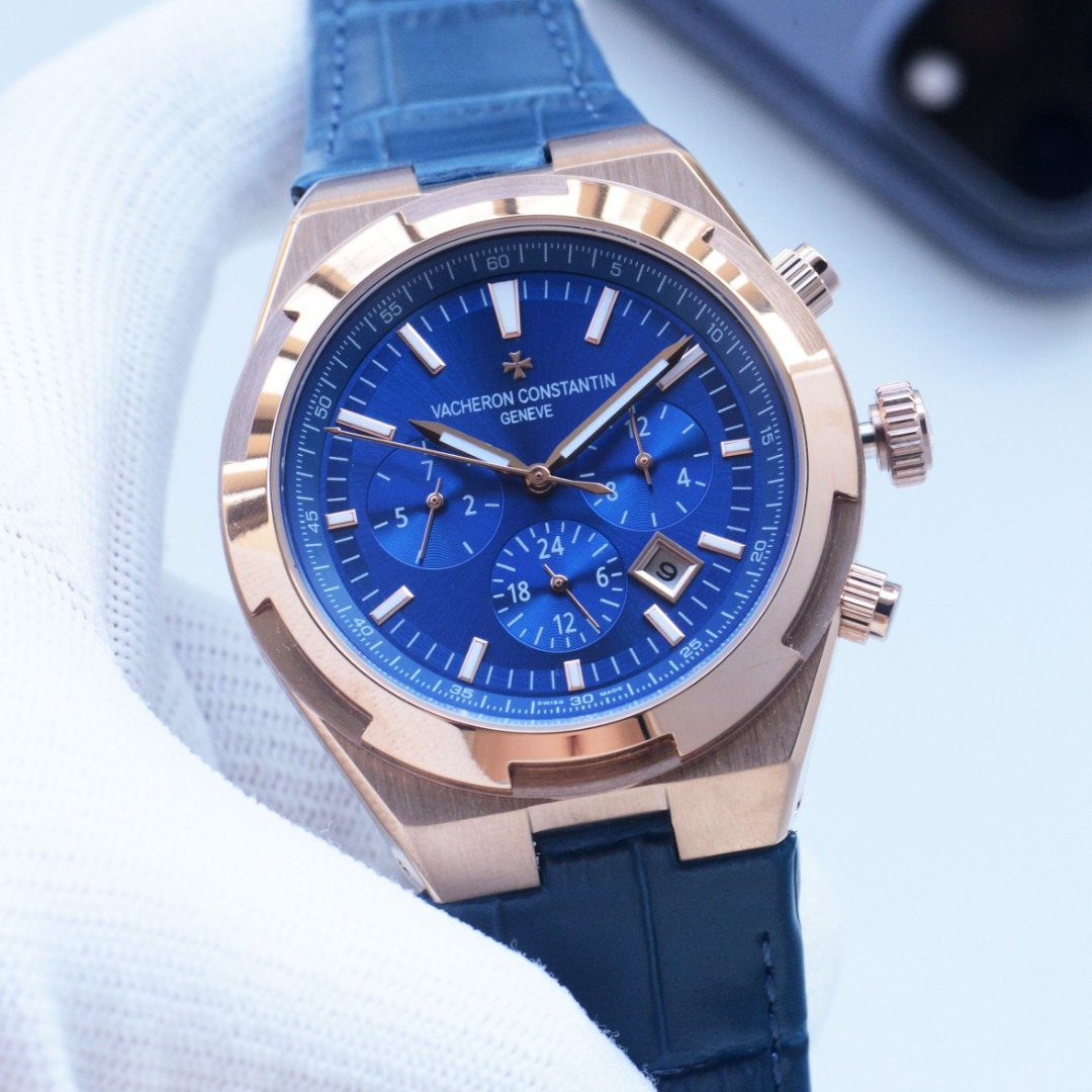 Vacheron Constantin Rose Gold Blue Dial Strap Watch