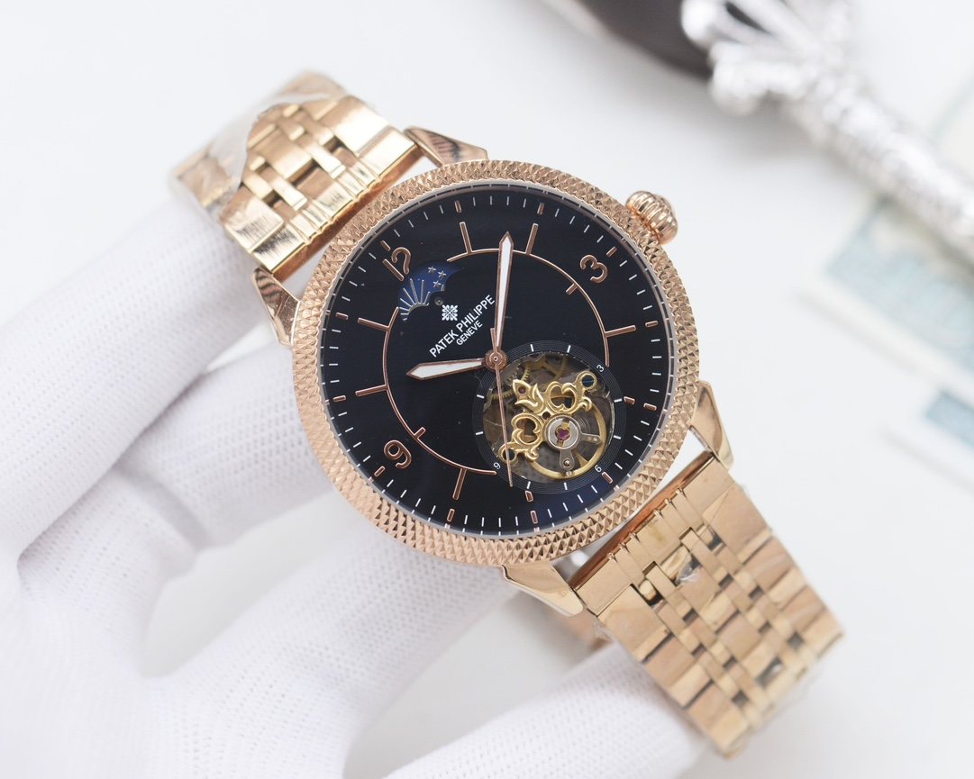Patek Philippe Rose Gold Black Dial Bracelet Watch