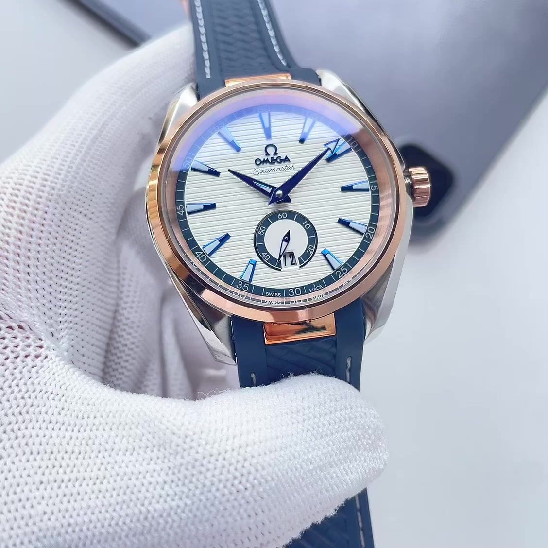 OMEGA Blue Strap White Dial Watch