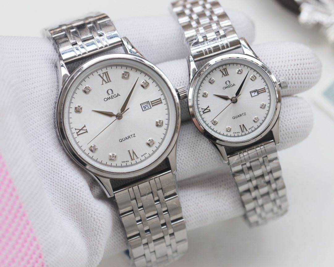 Omega Two-Tone White Dial Bracelet Couple Watch Set