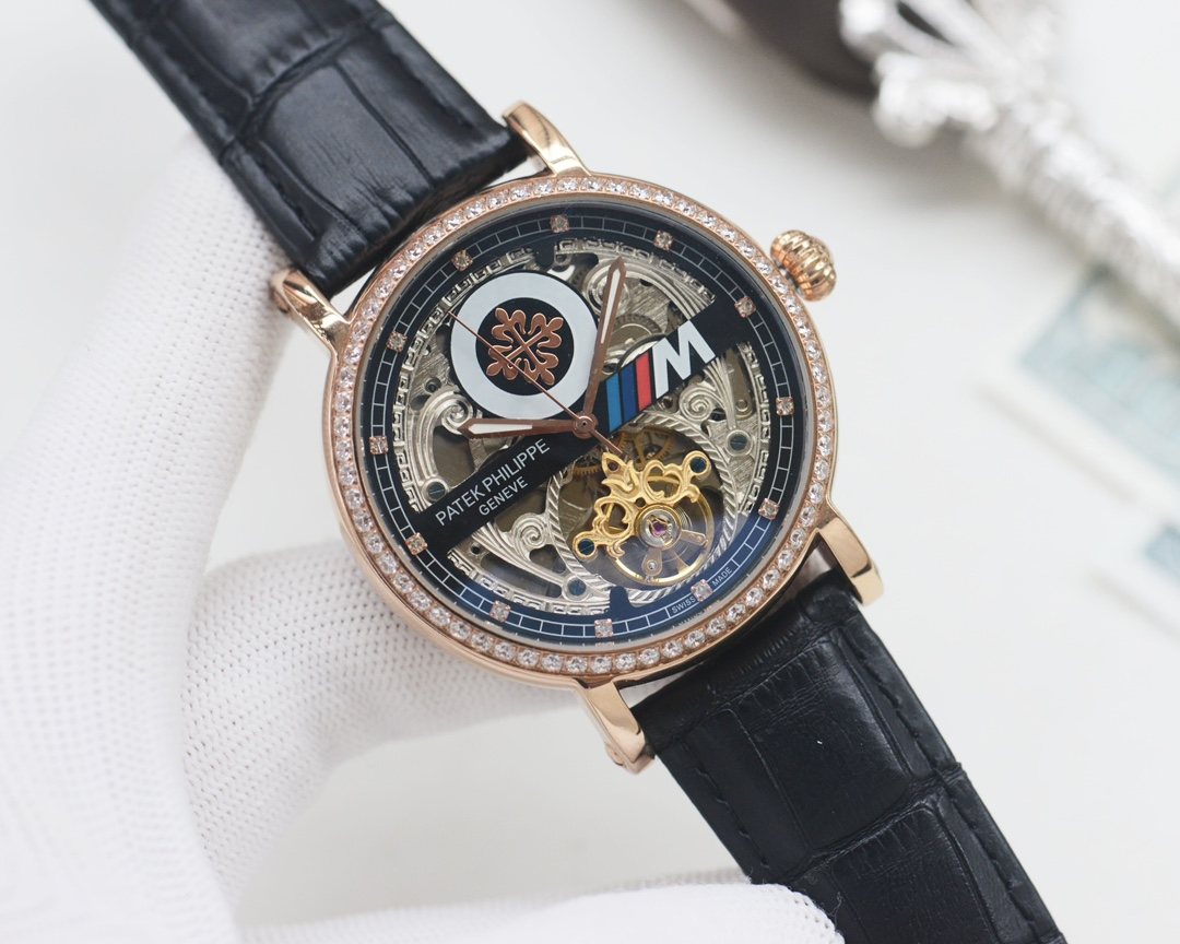 Patek Philippe Black Rose Gold Strap Watch