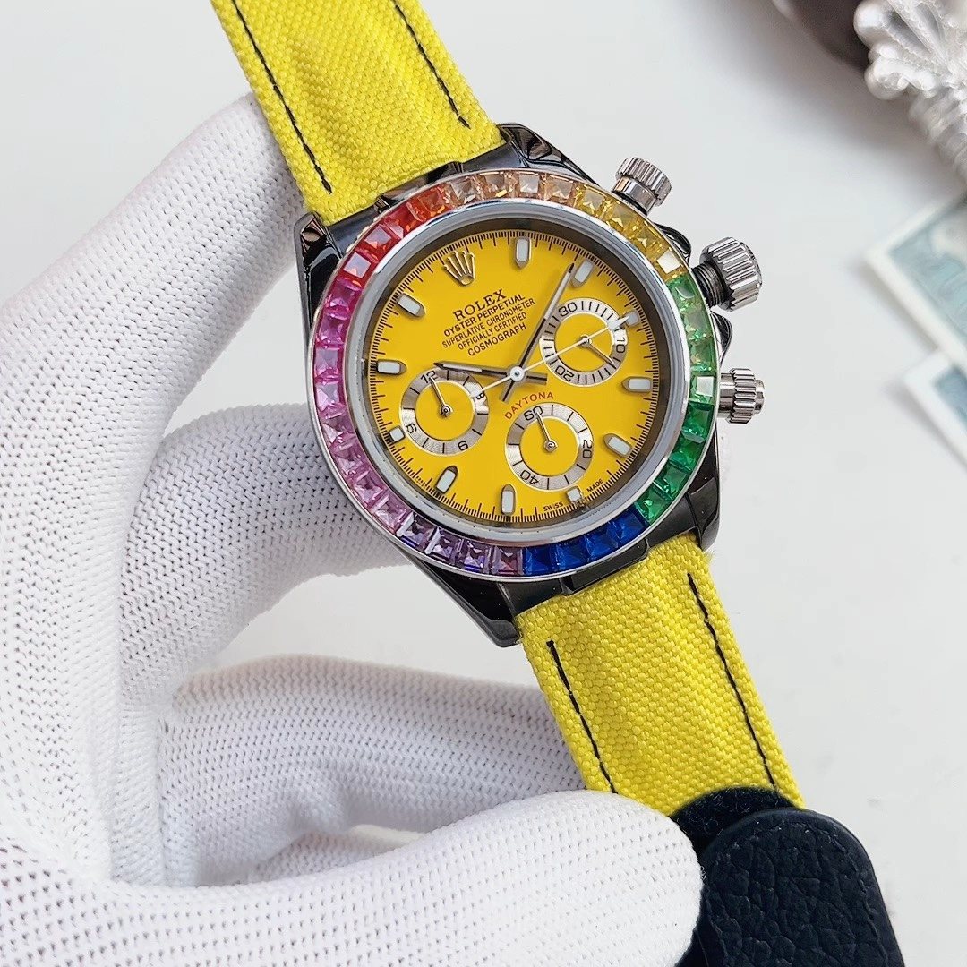 Rolex Yellow Dial Multicolor Bezel Watch