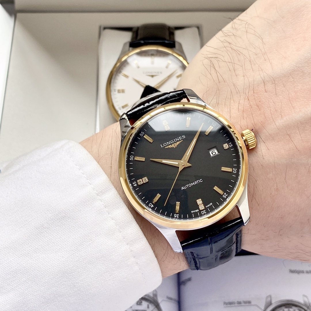 Longines Gold Black Dial Strap Watch