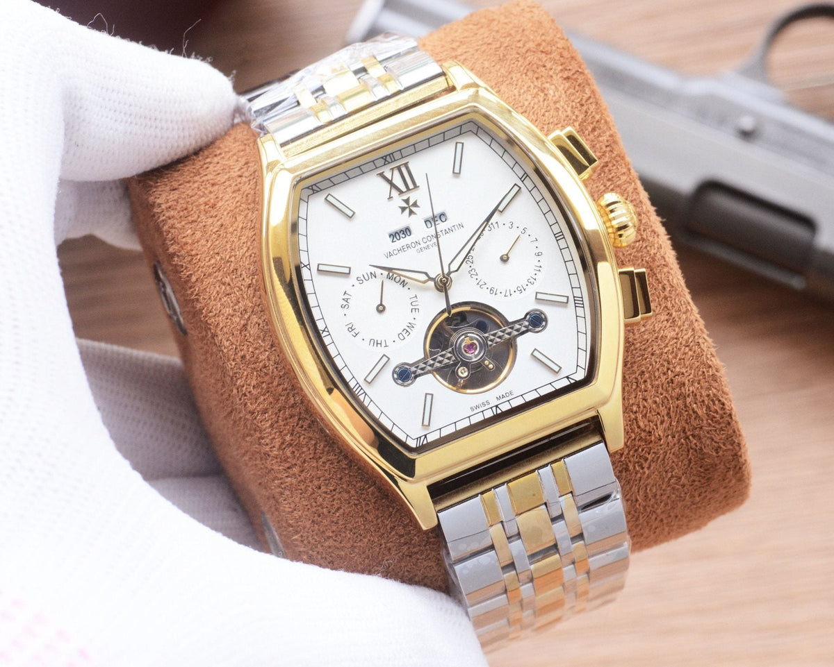 Patek Philippe Gold Silver White Dial Bracelet Watch