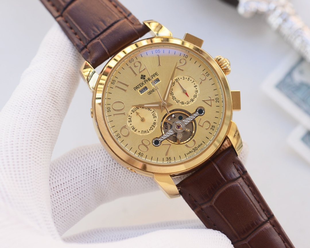 Patek Philippe Brown Gold Dial Strap Watch