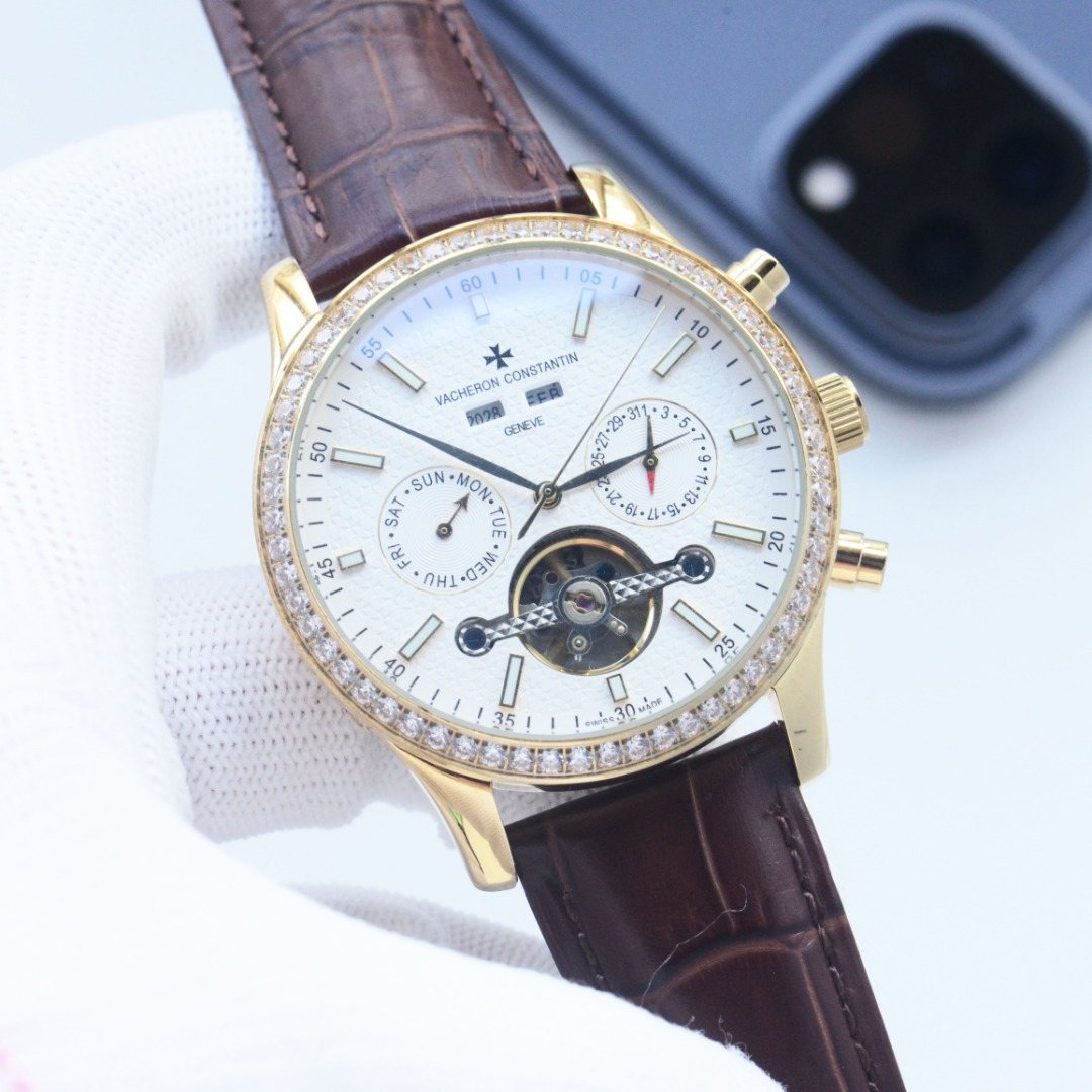 Vacheron Constantin Brown Gold White Dial Strap Watch