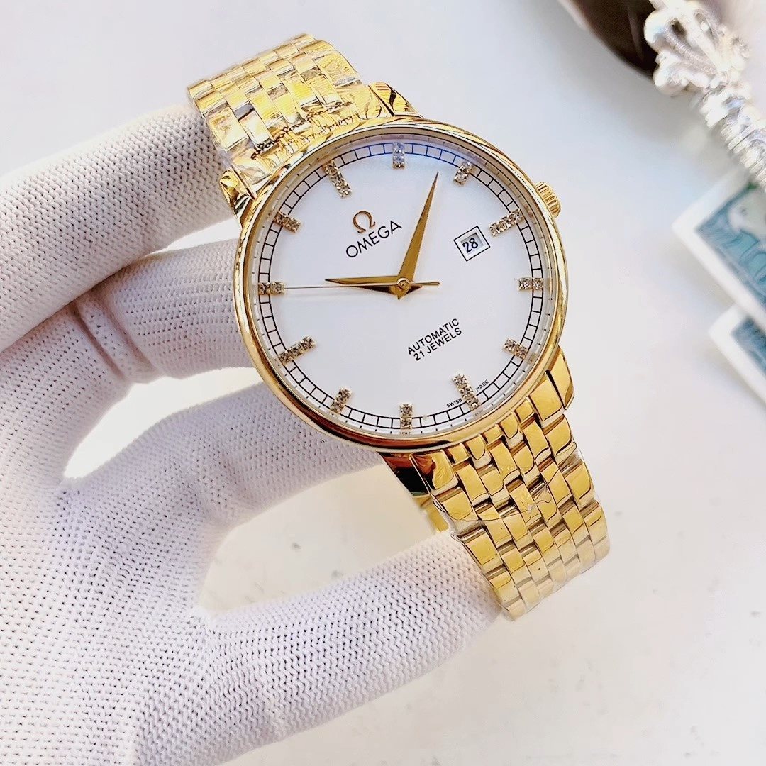 Omega Gold Bracelet White Dial Watch