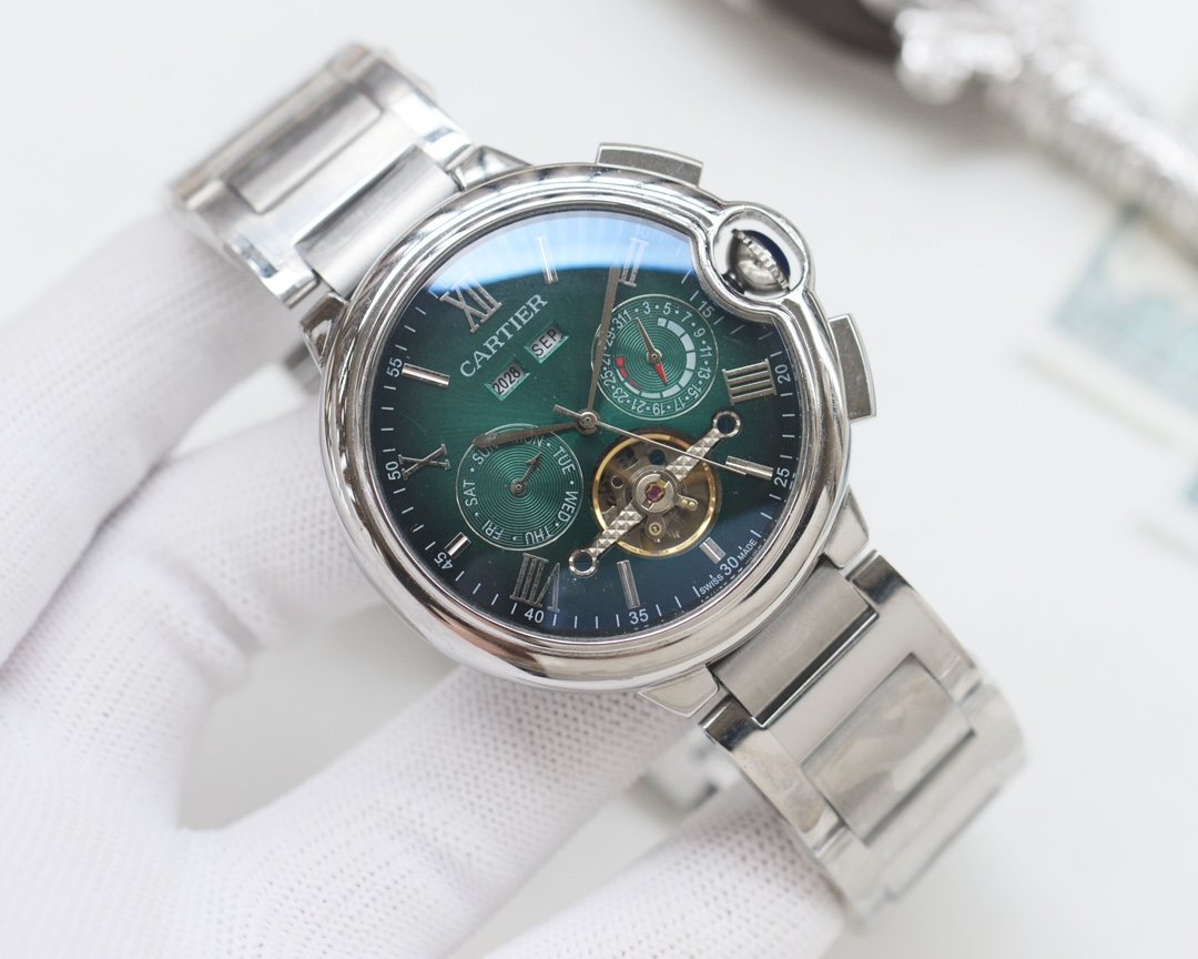 Cartier Silver Green Dial Bracelet Watch