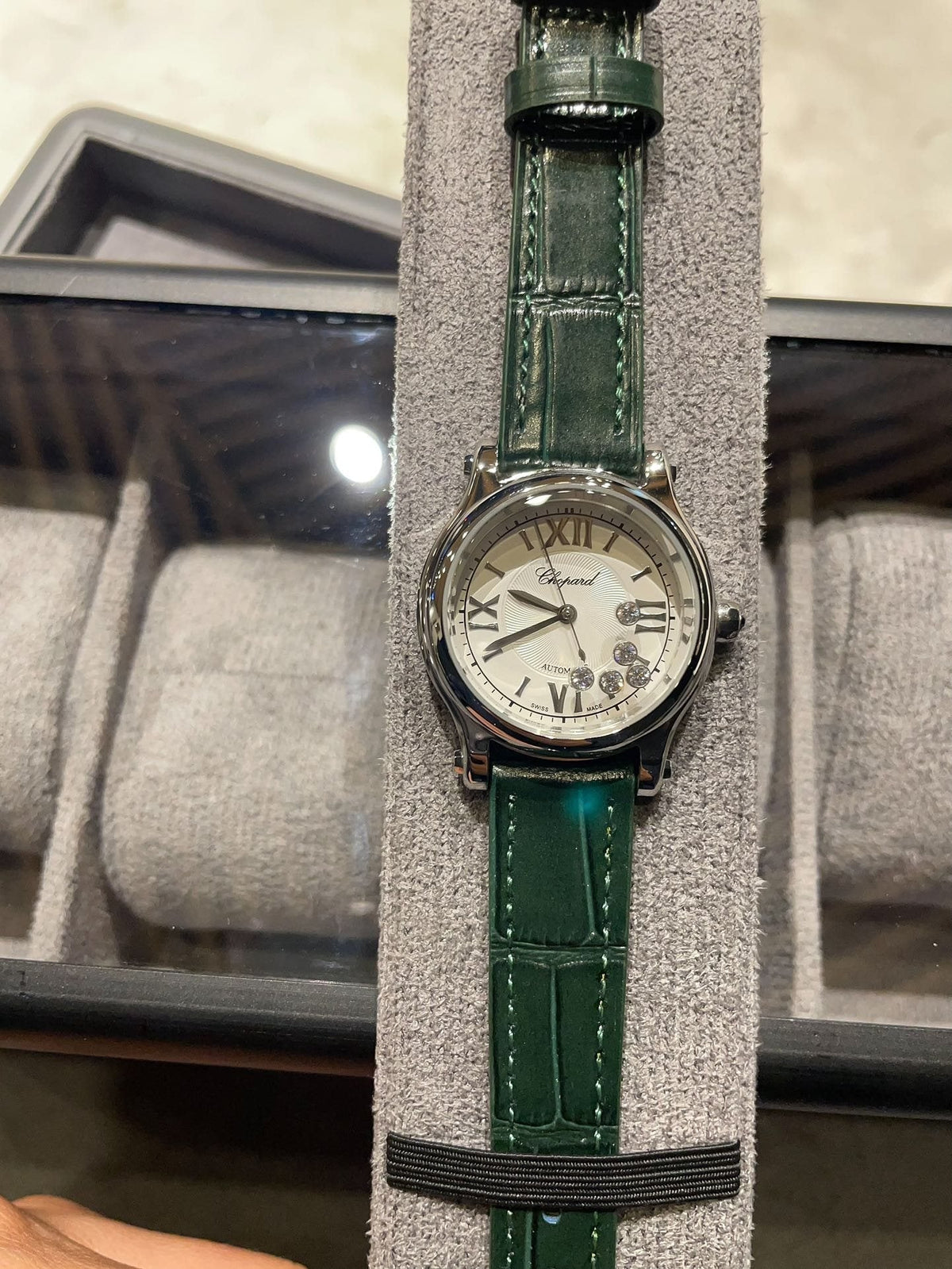 Chopard Green Silver White Dial Strap Watch