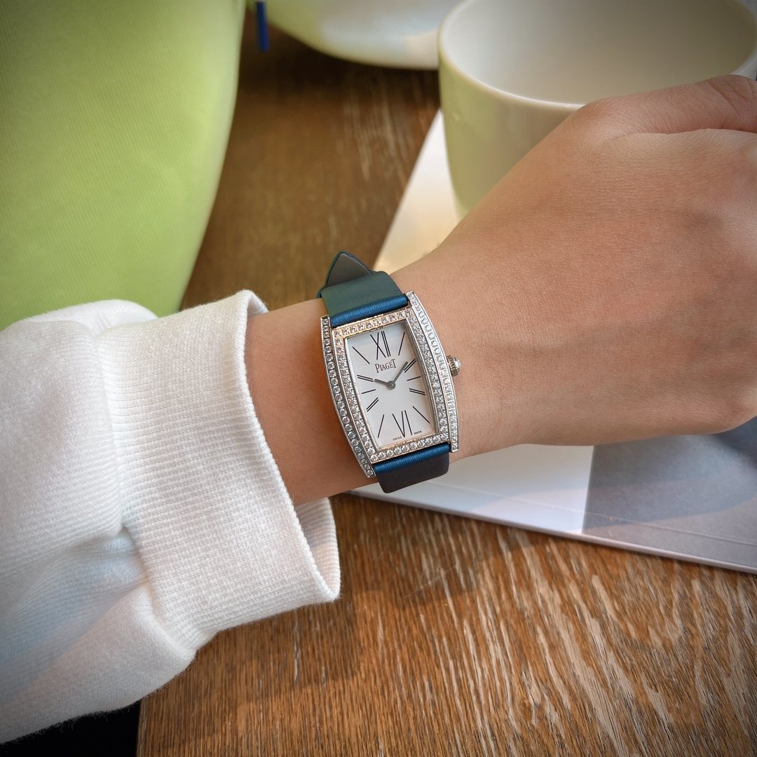 Piaget Blue Silver White Dial Strap Watch