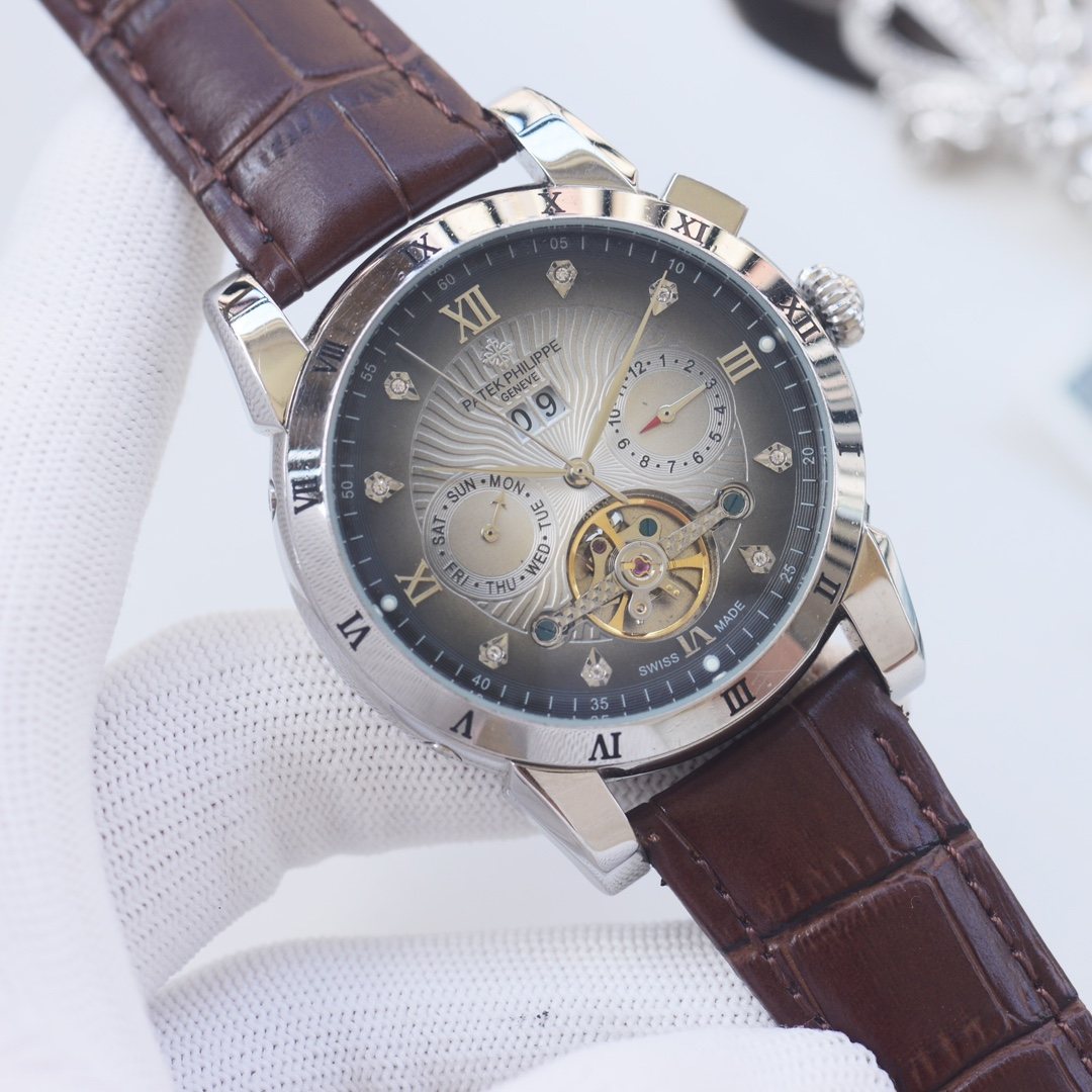 PATEK PHILIPPE Brown Silver Strap Watch