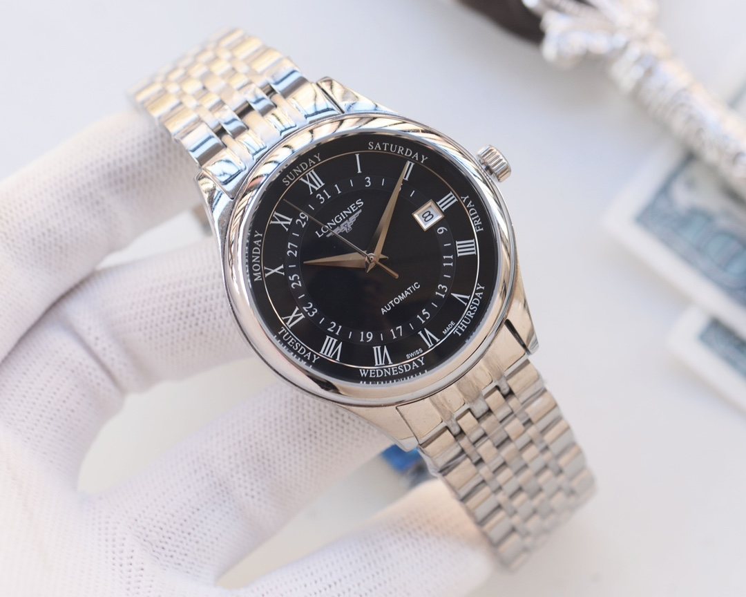 Longines Silver Black Dial Bracelet Watch