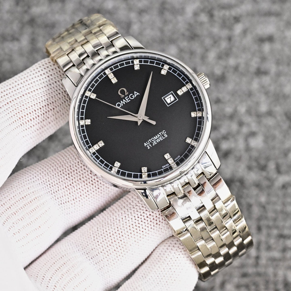 Silver Black Dial Bracelet Watch