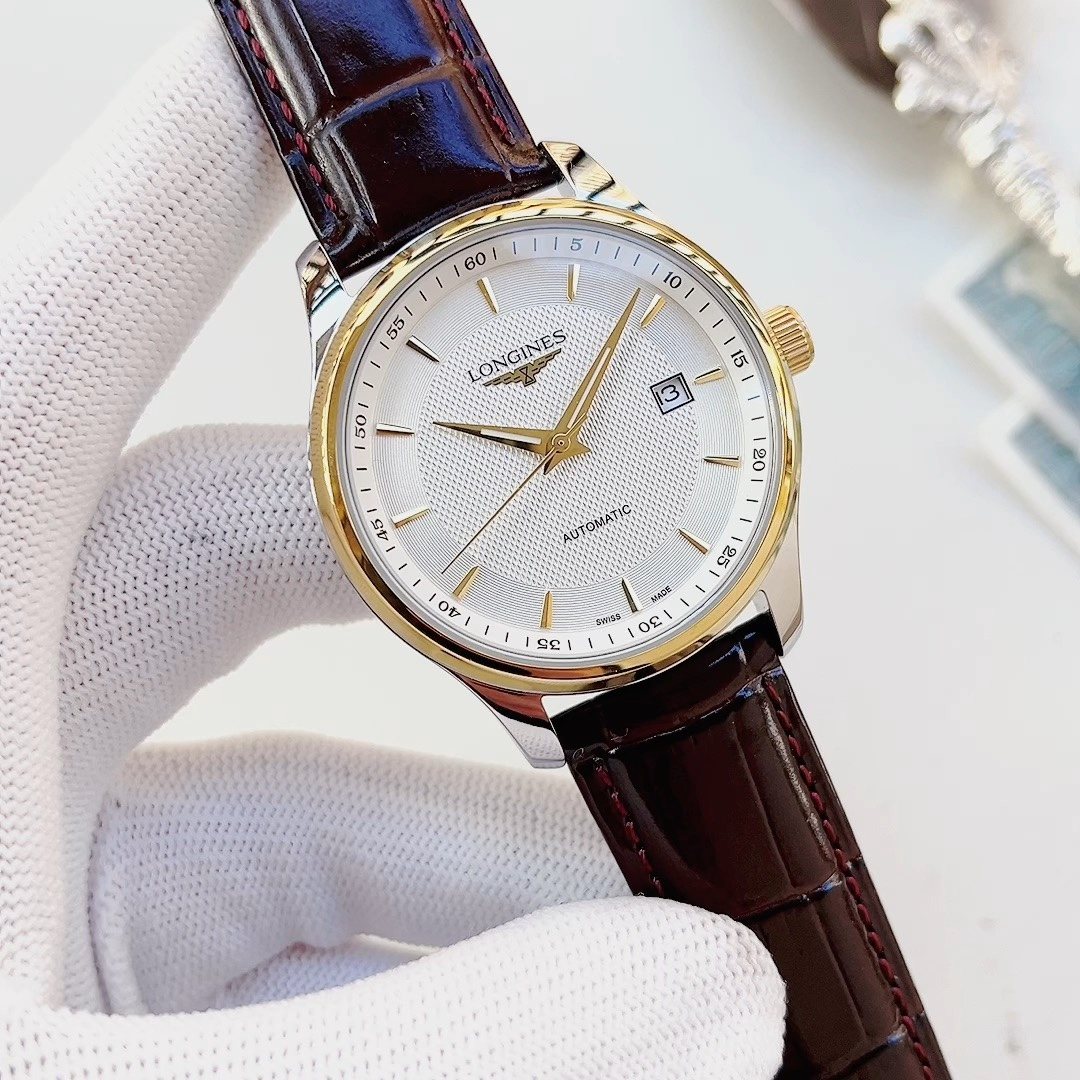 LONGINES Brown Gold White Dial Strap Watch