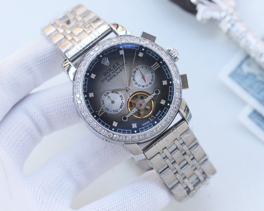 ROLEX Black Silver Dial Bracelet Watch