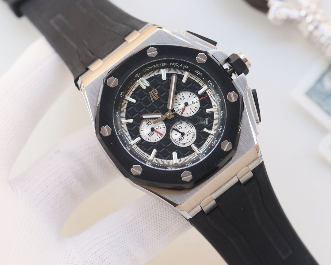 AP Silver Black Dial Strap Watch