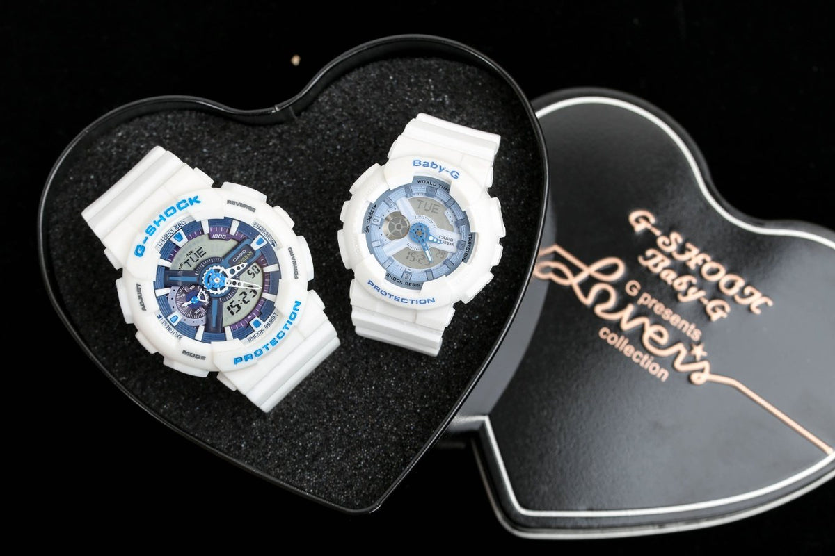 Casio White Black Rose Gold Dial Couple Watch Set