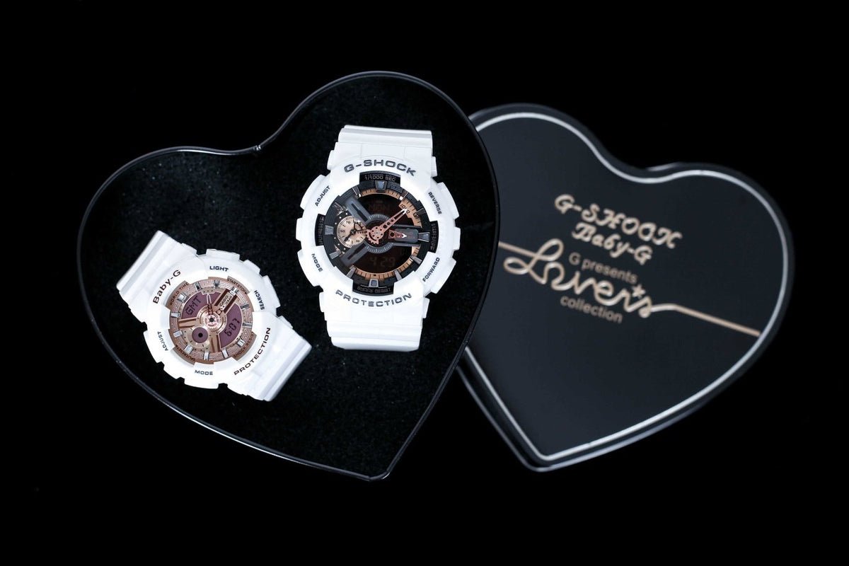 Casio White Rose Gold Black Dial Couple Watch Set