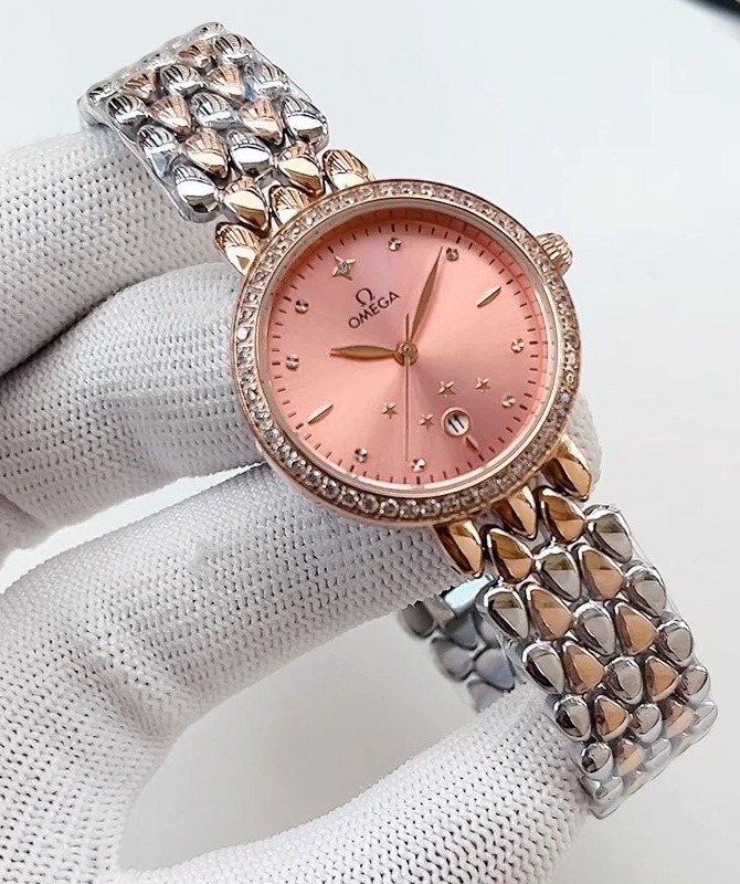 OMEGA Rose Gold Silver Pink Dial Bracelet Watch