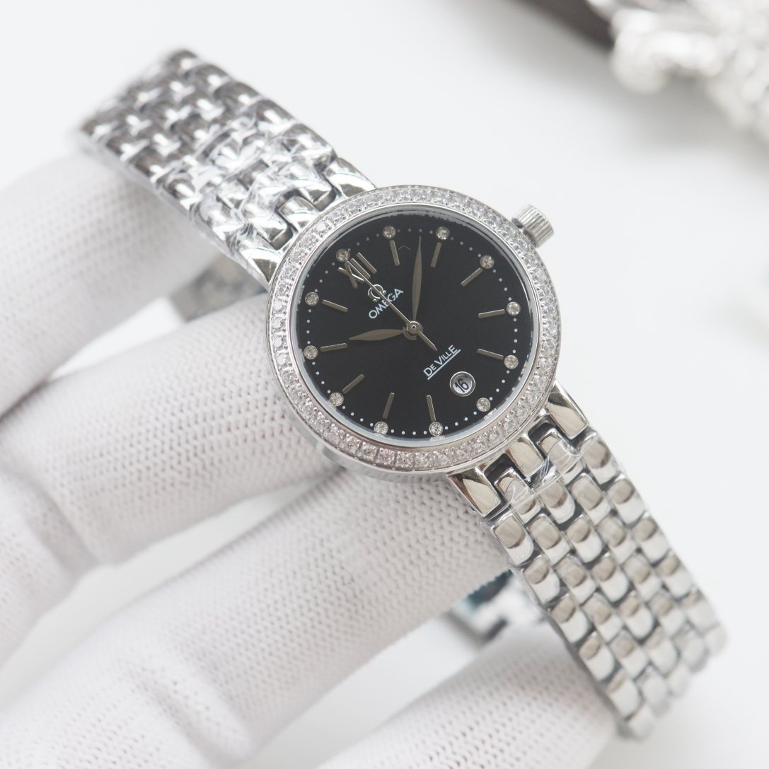 OMEGA Silver Black Dial Bracelet Watch