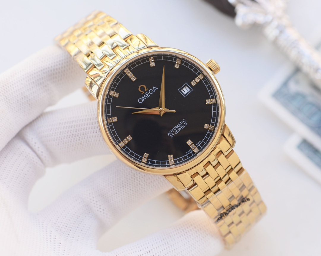 OMEGA Silver Black Dial Bracelet Watch